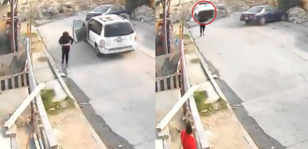 VIDEO: Mujer 'falla' al intentar estacionarse y su camioneta cae a un canal en Tijuana 