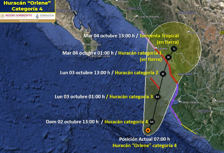 Se intensifica huracán \'Orlene\' a categoría 4 frenta costas de Jalisco. Noticias en tiempo real