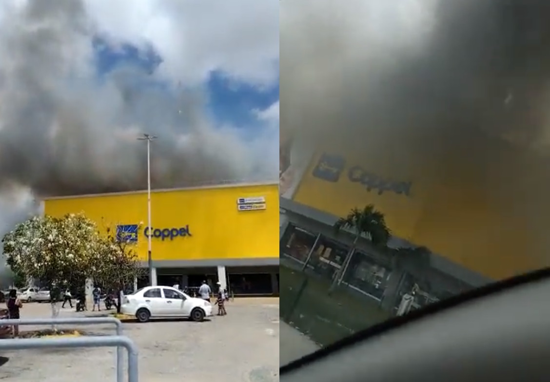Difunden en redes videos del incendio en tienda departamental de Cancún . Noticias en tiempo real
