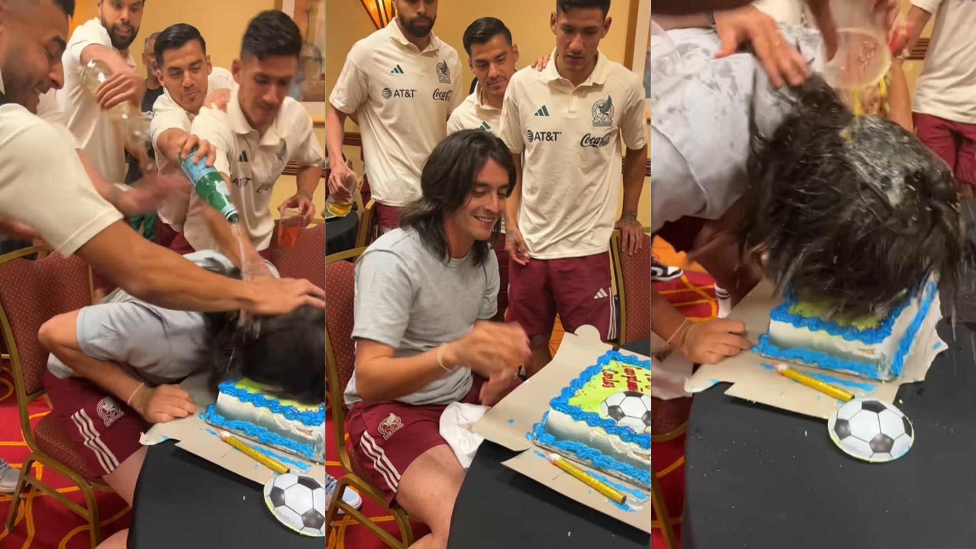 Carlos Acevedo recibe pesado festejo en su cumpleaños de parte de sus compañeros del Tricolor . Noticias en tiempo real