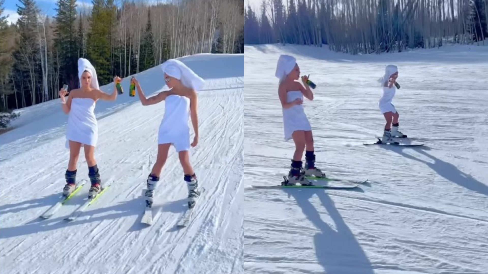 VIDEO: Lele Pons y Anitta impactan esquiando y haciendo brindis con champán al mismo tiempo . Noticias en tiempo real