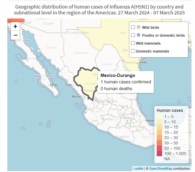 OMS actualiza casos humanos de influenza aviar y añade a Gómez Palacio, Durango. Noticias en tiempo real